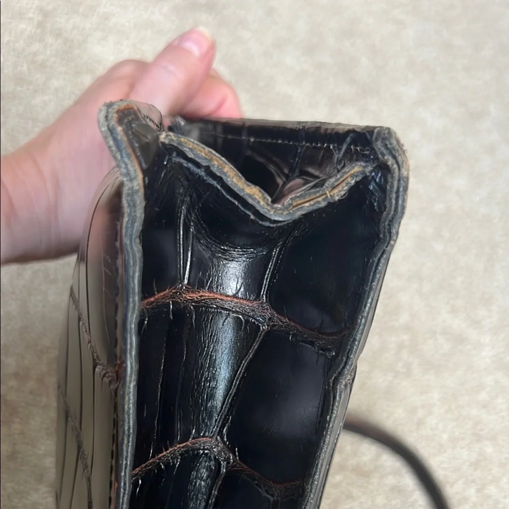 Elegant 1990’s Brown Leather Croc-Embossed Briefcase